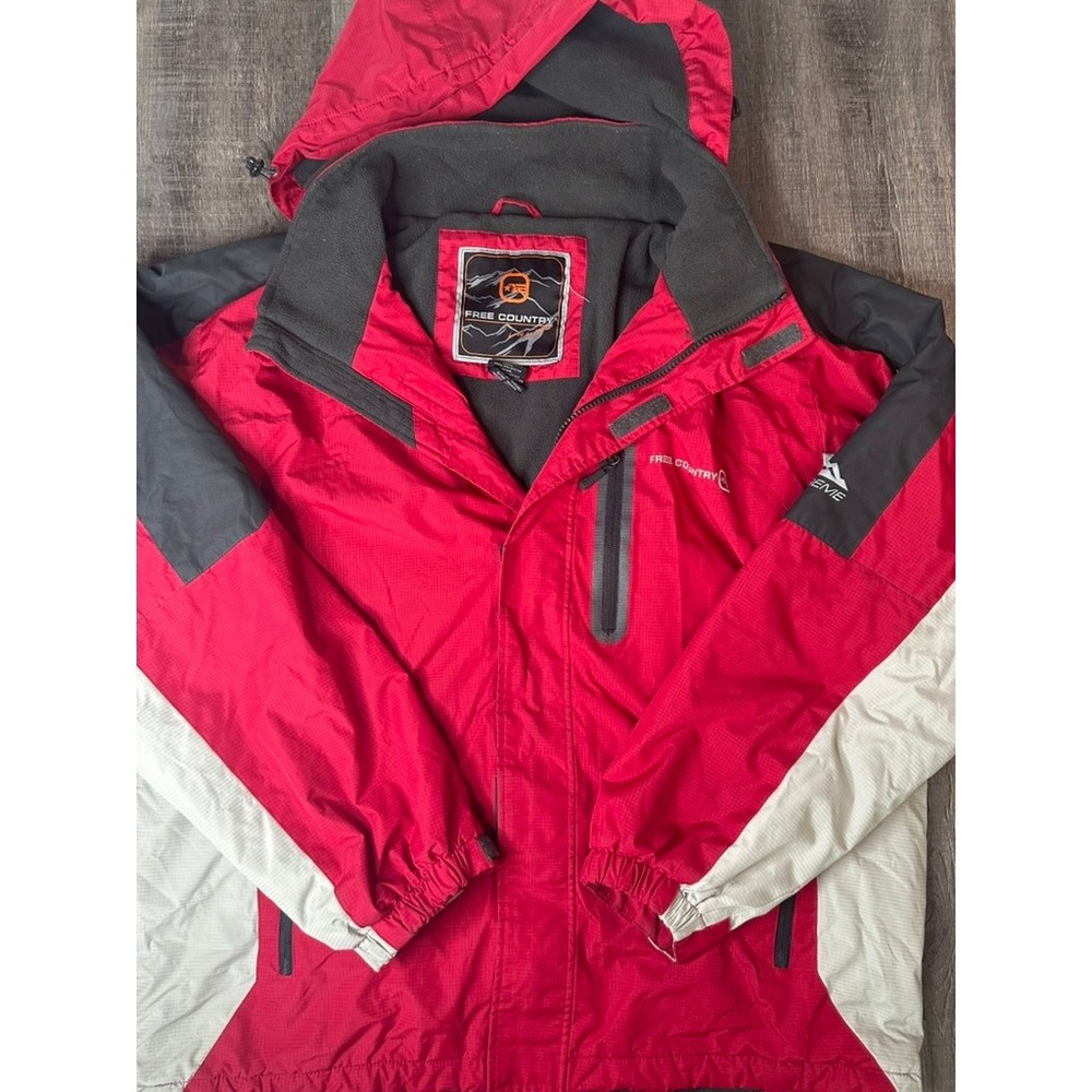 Free Country FCXtreme Mens Large Red Colorblock Hooded Ski Jacket Fleece Lined